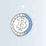 Ilustracja stylu kreskówkowego z Bitcoinem i strzałkami wskazującymi w górę, sugerującymi wzrost.