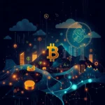 Cyfrowe przedstawienie Bitcoina, pokazujące jego rozwój jako globalnej waluty w cyfrowym świecie.